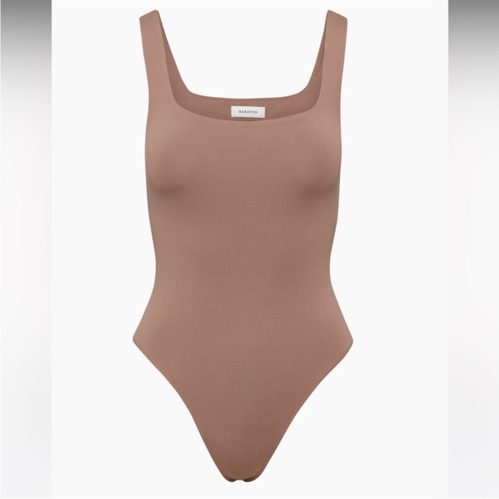 Babaton Tan Sleeveless Bodysuit in Deep Taupe